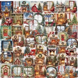 50 Christmas Windows & Fireplace Sticker Scenes Holiday Tree Wreath
